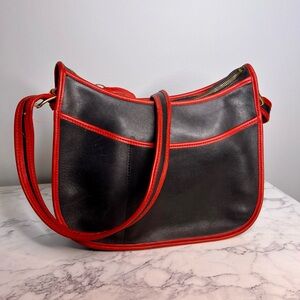 Rare Coach black bag with red trim 1980’s leather hobo bag.